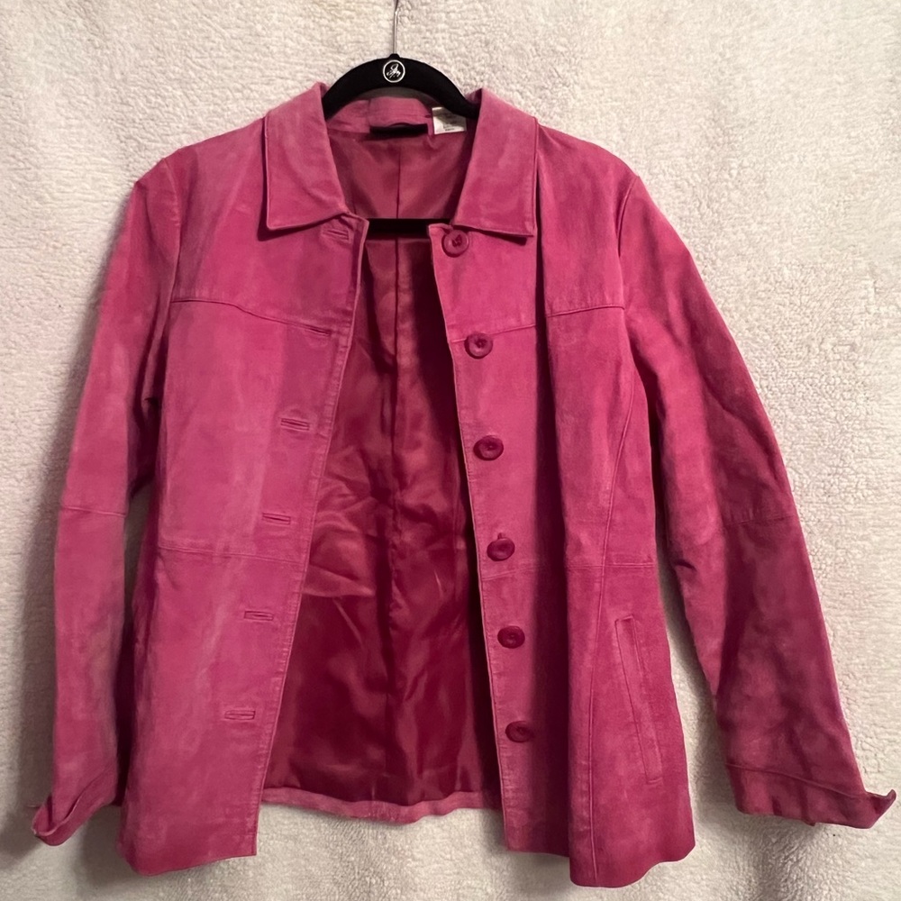 Spiegel Pink Suede Button-Front Jacket Blazer Vintage Lined